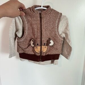 Baby Essentials Brown & Cream Striped Vest with Moose Applique